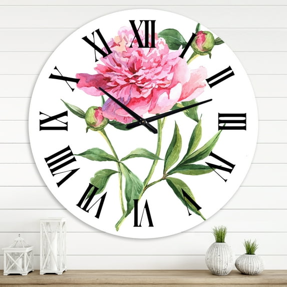 Designart 'Vintage Pink Peonies' Traditional Wall Clock