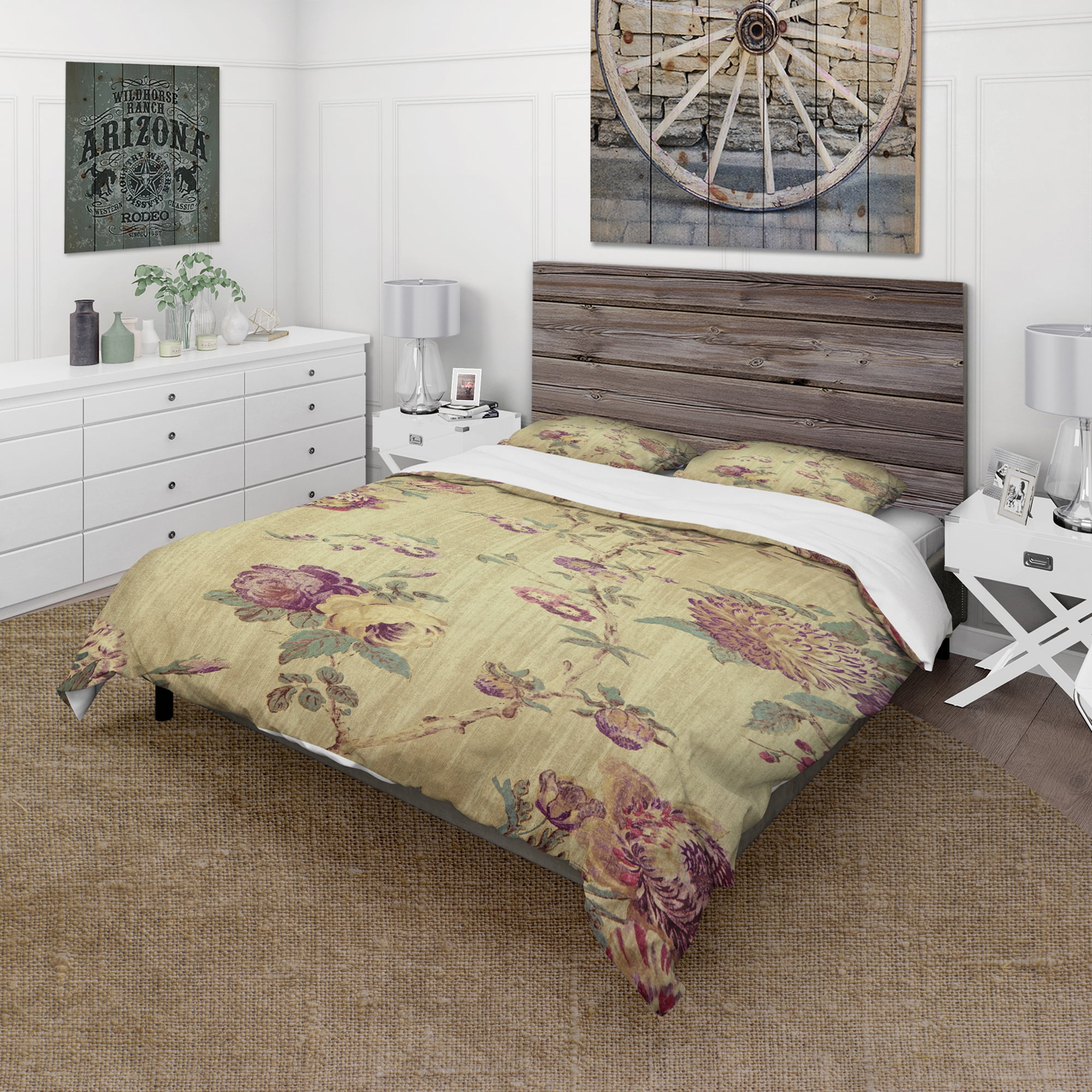 Designart 'Vintage Purple Flowers' Floral Duvet Cover Set