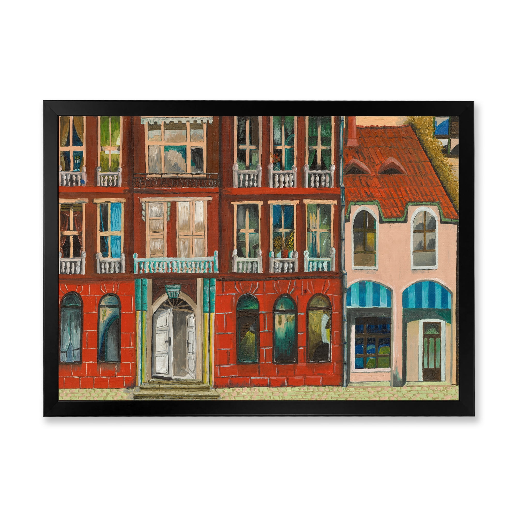 Designart 'Vintage Red Facade of Shop In Paris I' French Country Framed Art Print