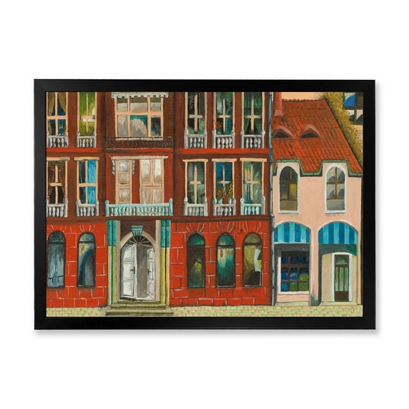 Designart 'Vintage Red Facade of Shop In Paris I' French Country Framed Art Print