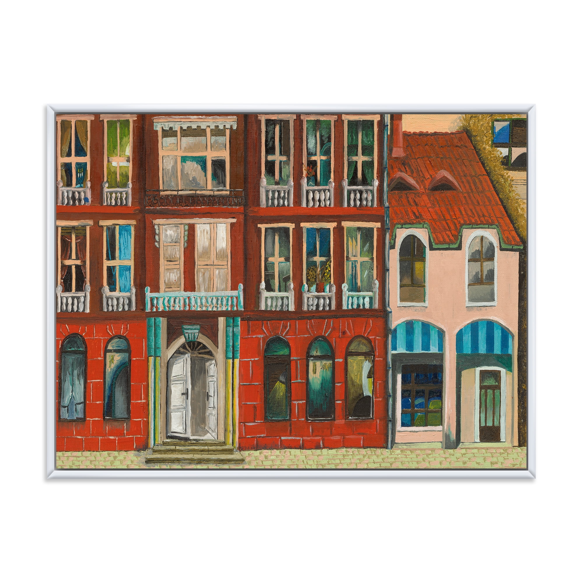 Designart 'Vintage Red Facade of Shop In Paris I' French Country Framed Canvas Wall Art Print
