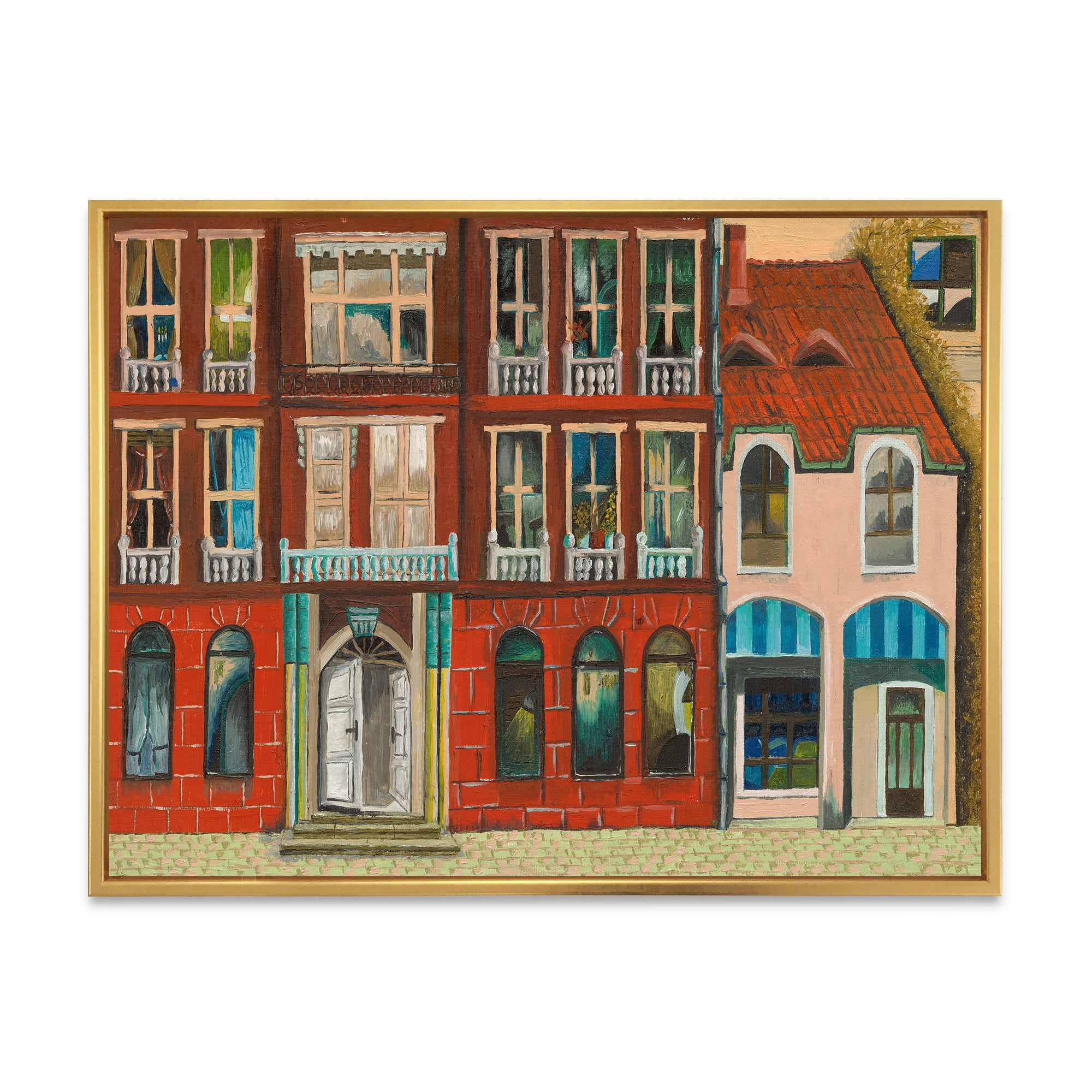 Designart 'Vintage Red Facade of Shop In Paris I' French Country Framed Canvas Wall Art Print