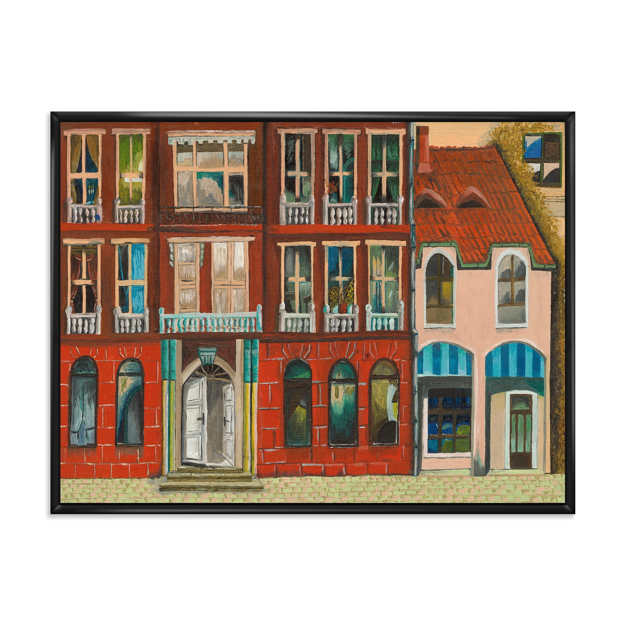 Designart 'Vintage Red Facade of Shop In Paris I' French Country Framed Canvas Wall Art Print