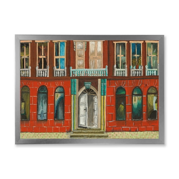 Designart 'Vintage Red Facade of Shop In Paris II' French Country Framed Art Print