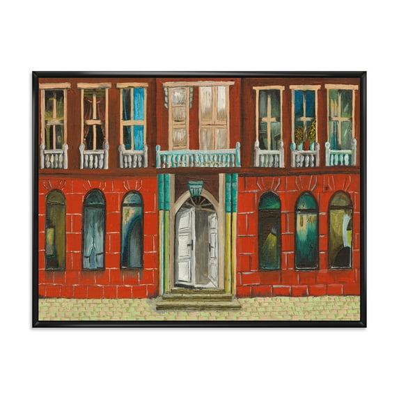 Designart 'Vintage Red Facade of Shop In Paris II' French Country Framed Canvas Wall Art Print