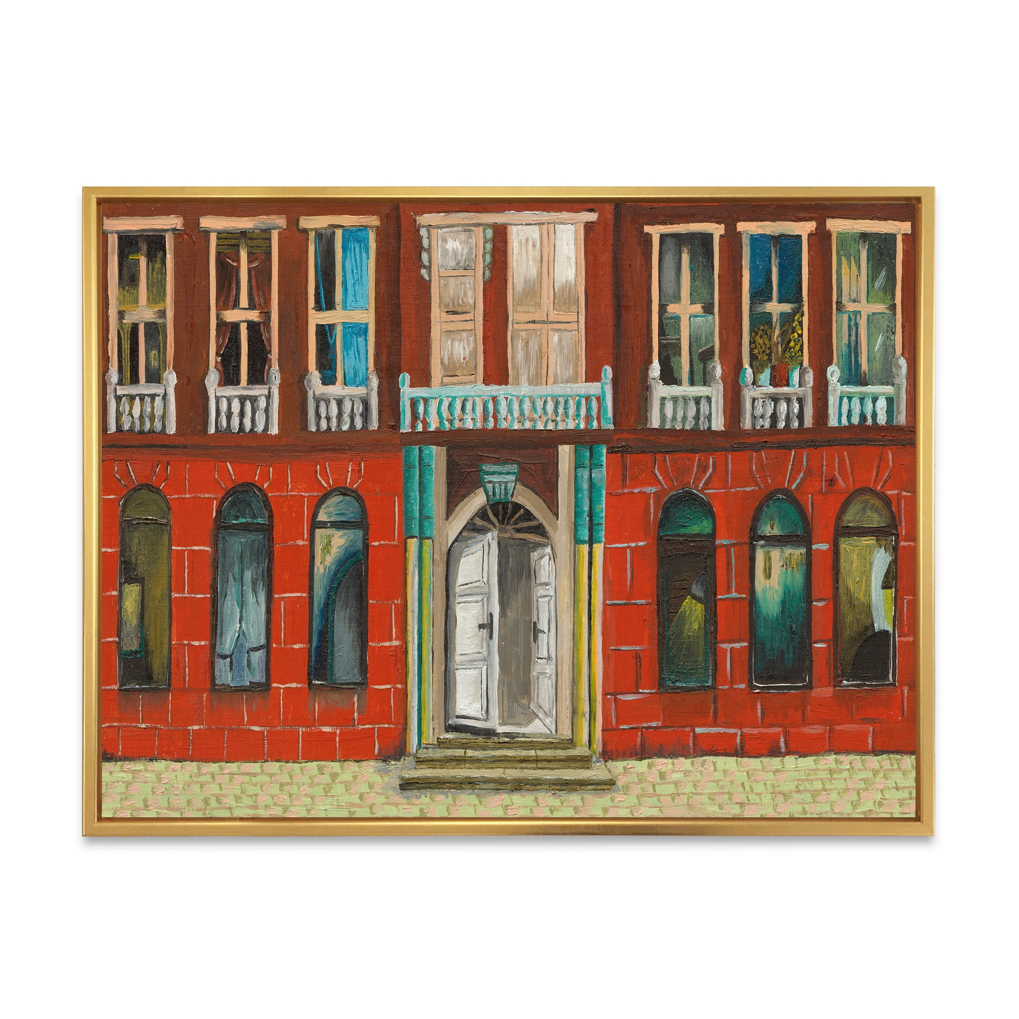 Designart 'Vintage Red Facade of Shop In Paris II' French Country Framed Canvas Wall Art Print