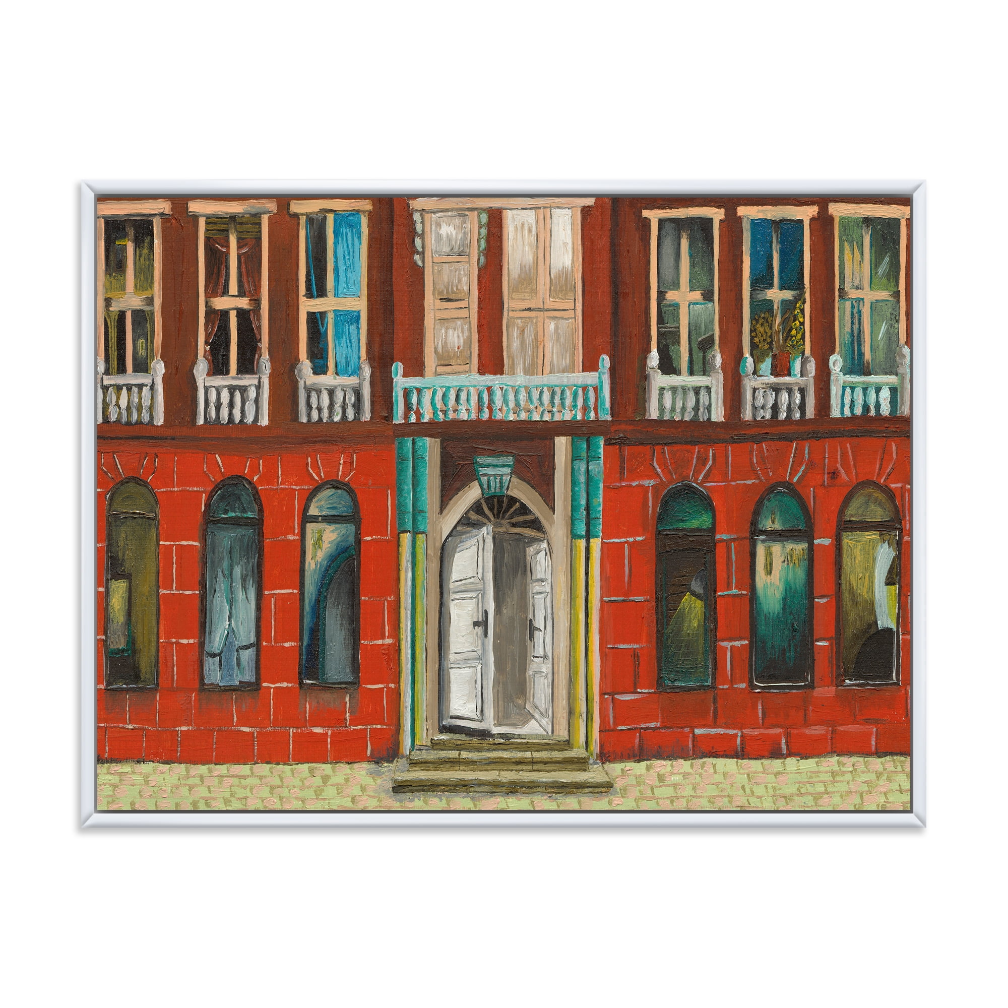 Designart 'Vintage Red Facade of Shop In Paris II' French Country Framed Canvas Wall Art Print