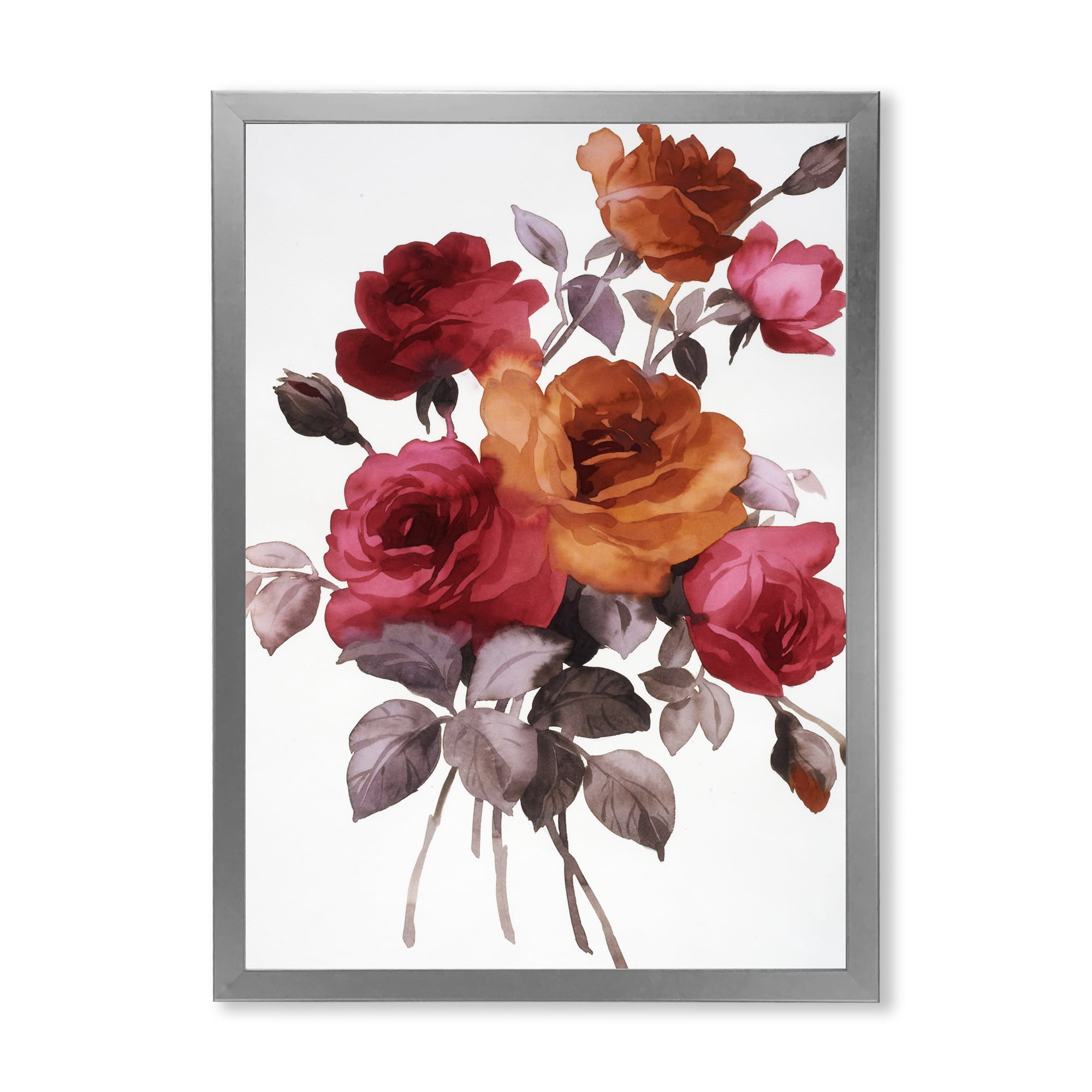 Designart 'Vintage Red and Orange Roses' Traditional Framed Art Print
