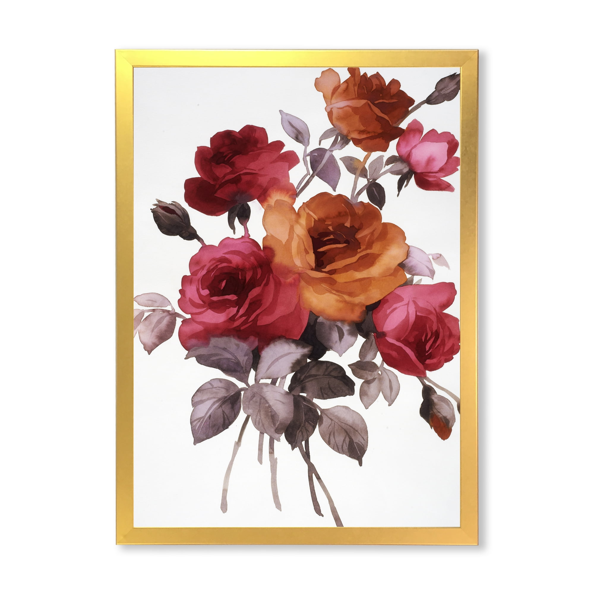 Designart 'Vintage Red and Orange Roses' Traditional Framed Art Print