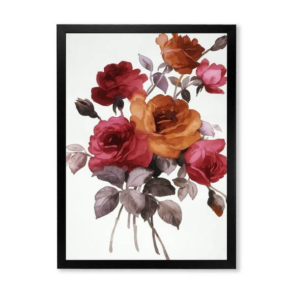 Designart 'Vintage Red and Orange Roses' Traditional Framed Art Print