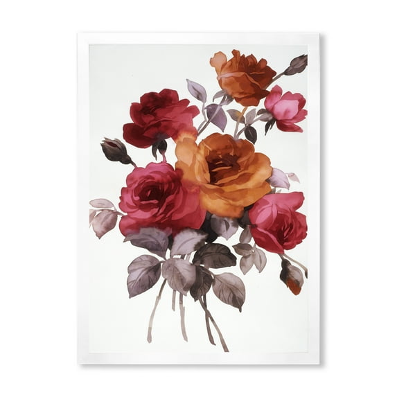 Designart 'Vintage Red and Orange Roses' Traditional Framed Art Print