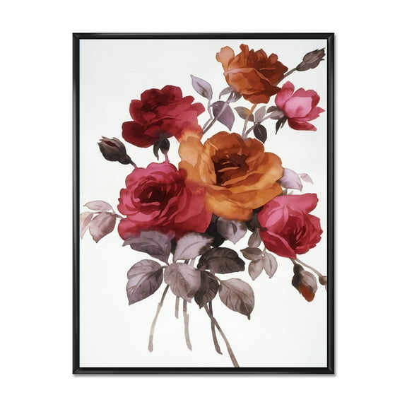 Designart 'Vintage Red and Orange Roses' Traditional Framed Canvas Wall Art Print