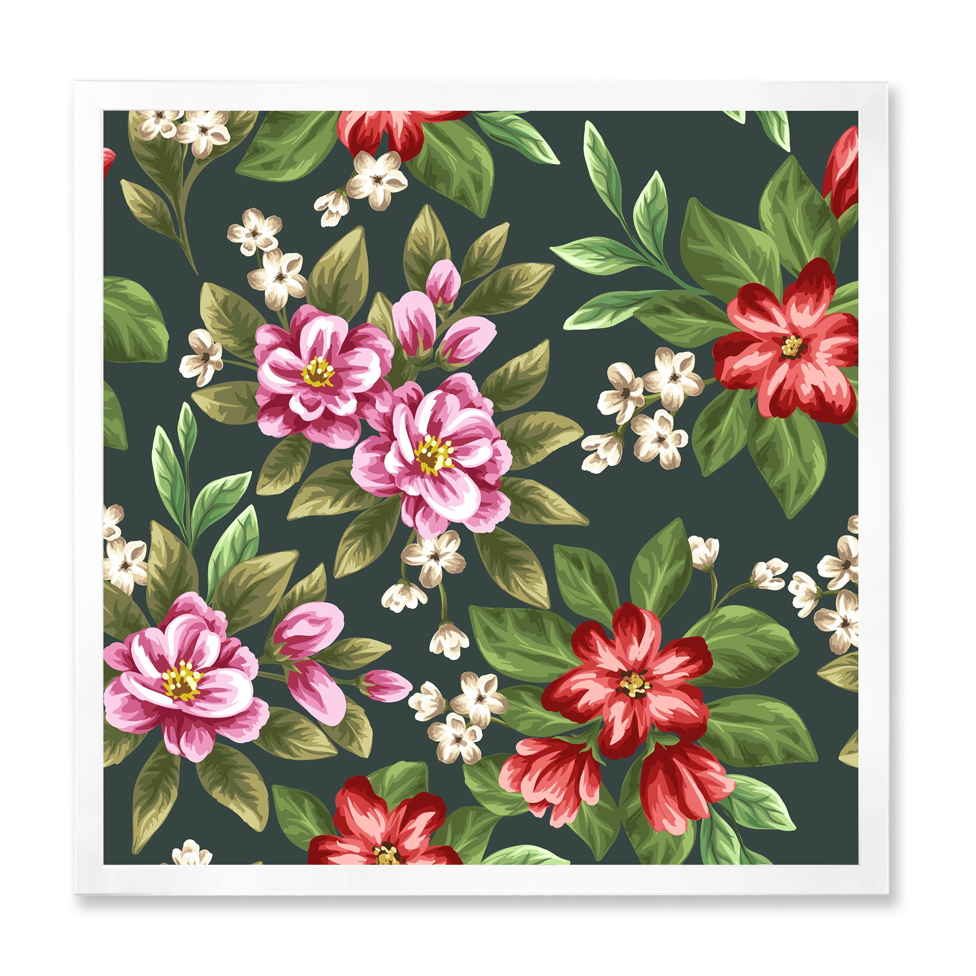 Designart 'Vintage Red and Pink Wildflowers I' Traditional Framed Art Print