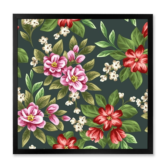 Designart 'Vintage Red and Pink Wildflowers I' Traditional Framed Art Print