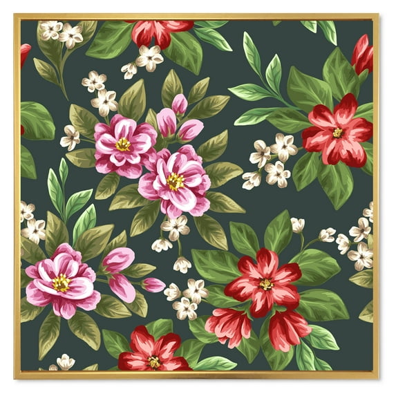 Designart 'Vintage Red and Pink Wildflowers I' Traditional Framed Canvas Wall Art Print