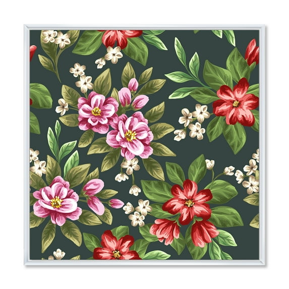 Designart 'Vintage Red and Pink Wildflowers I' Traditional Framed Canvas Wall Art Print
