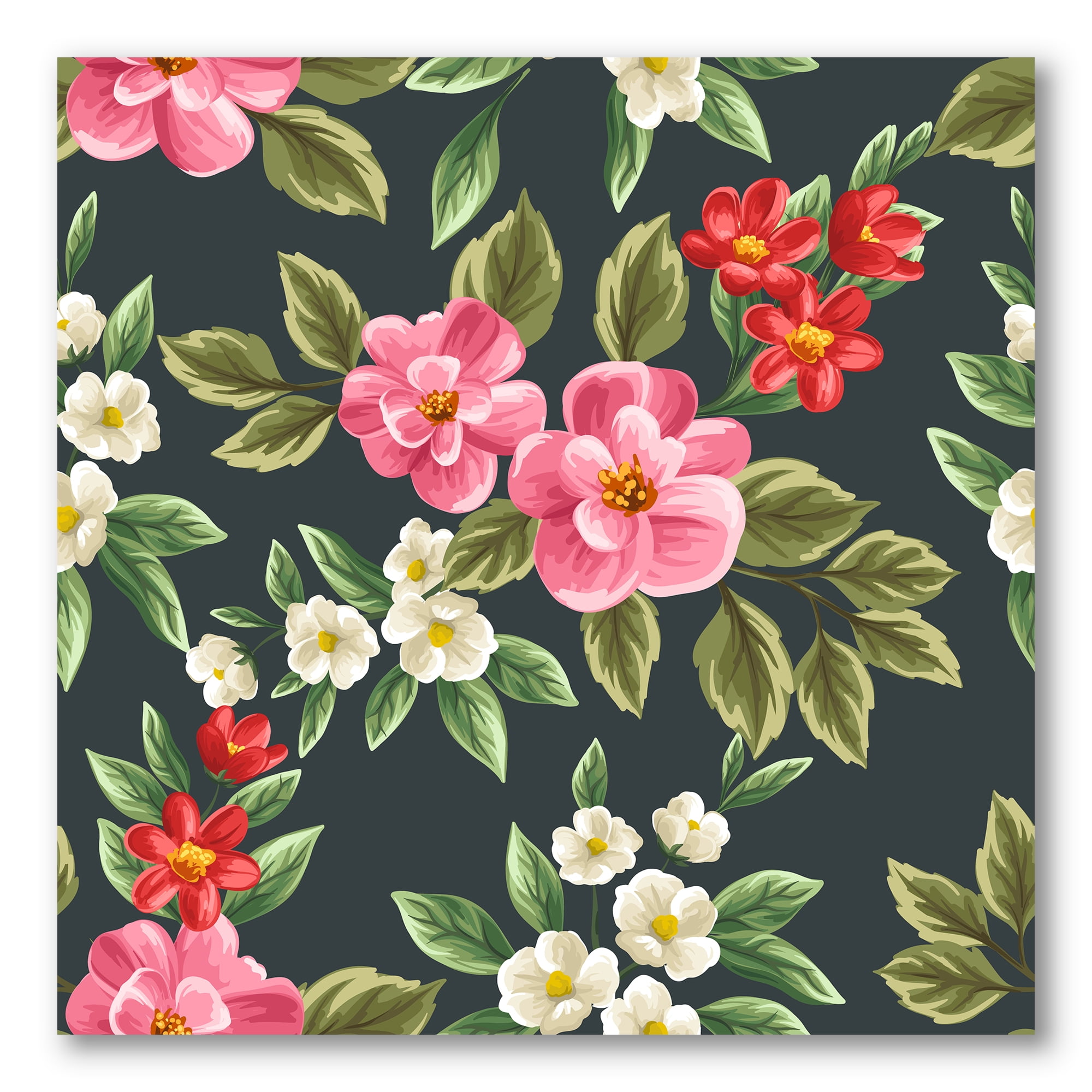 Designart ' Vintage Red and Pink Wildflowers II ' Traditional Canvas Wall Art Print