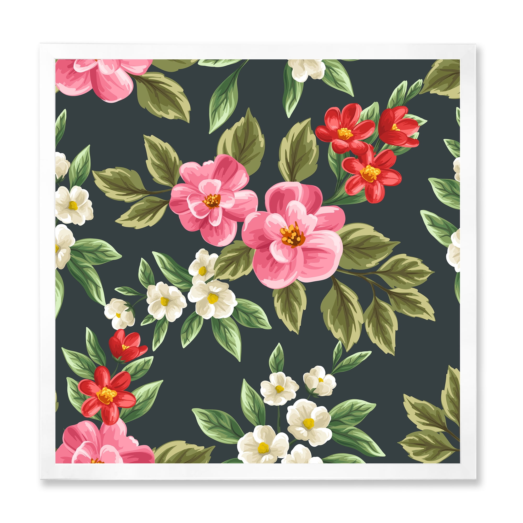 Designart 'Vintage Red and Pink Wildflowers II' Traditional Framed Art Print