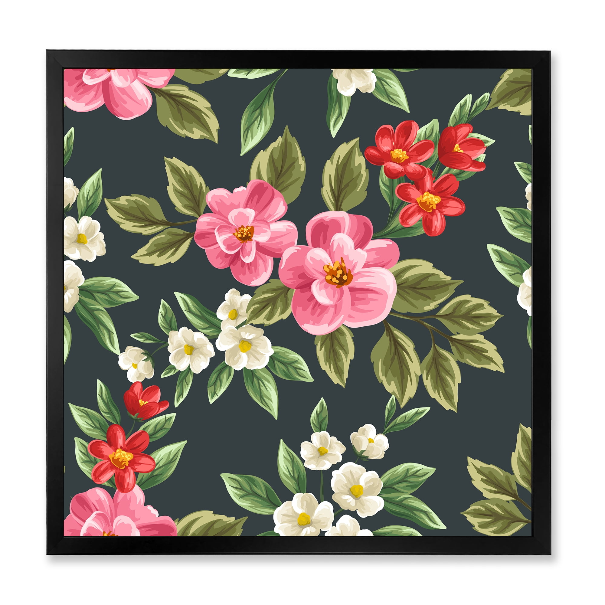 Designart 'Vintage Red and Pink Wildflowers II' Traditional Framed Art Print