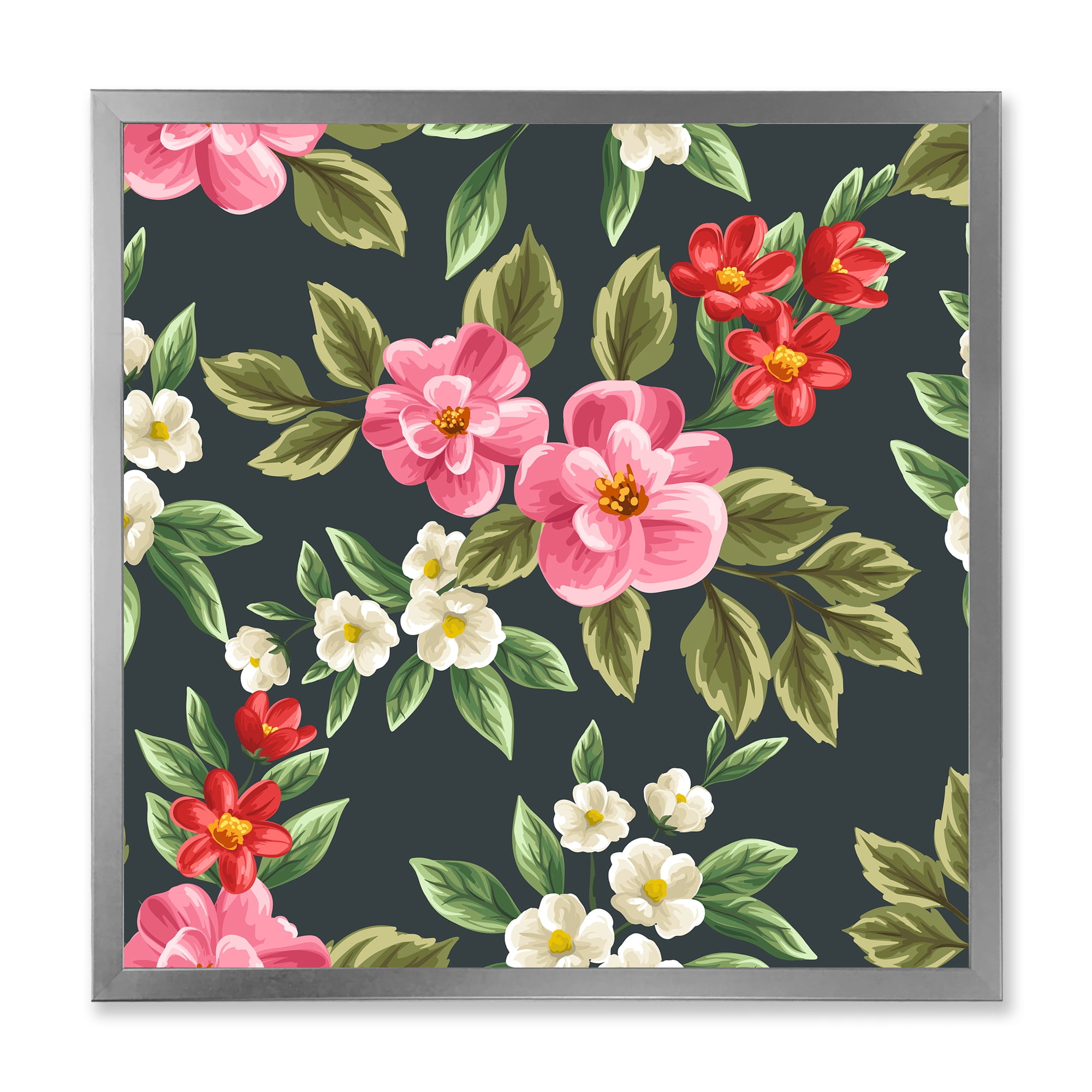 Designart 'Vintage Red and Pink Wildflowers II' Traditional Framed Art Print
