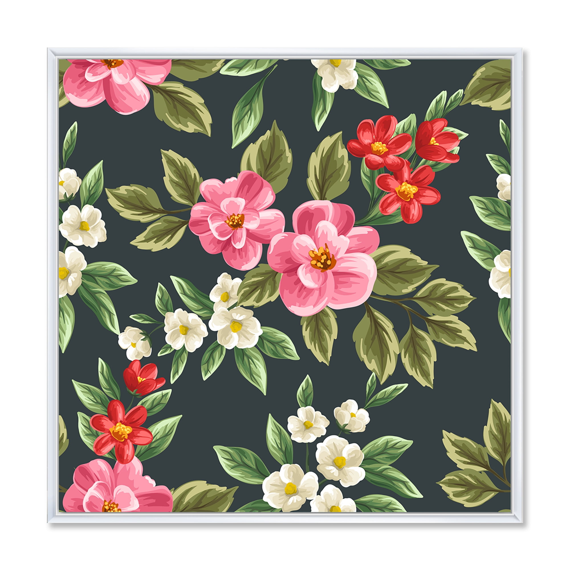 Designart 'Vintage Red and Pink Wildflowers II' Traditional Framed Canvas Wall Art Print