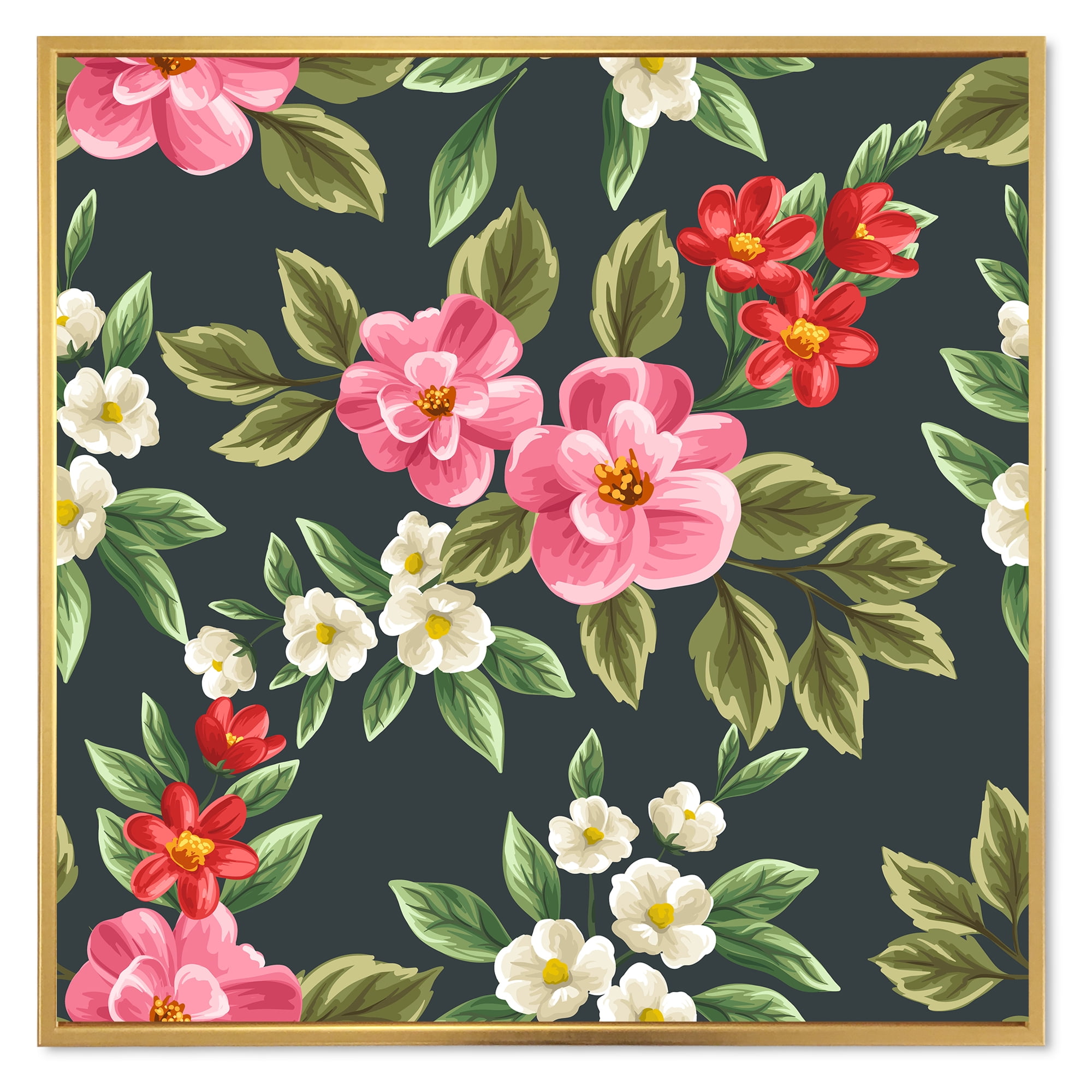 Designart 'Vintage Red and Pink Wildflowers II' Traditional Framed Canvas Wall Art Print