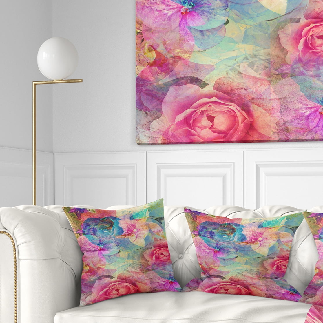 Designart Vintage Romantic Floral Art - Floral Throw Pillow - 18x18