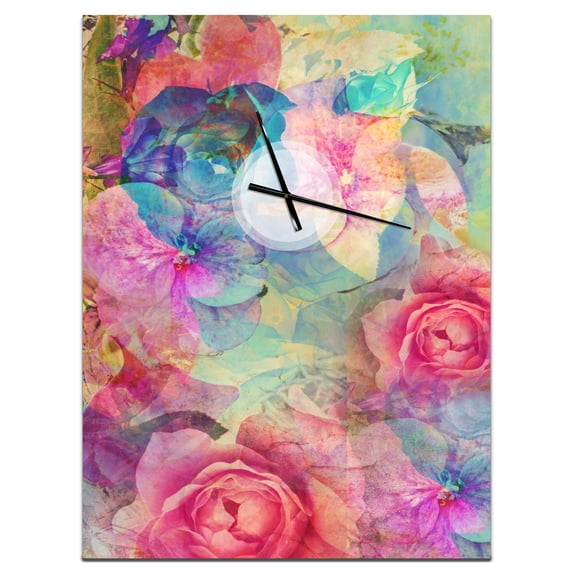 Designart 'Vintage Romantic Floral Art' Floral wall clock