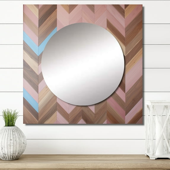 Designart "Vintage Rust Pink Midcentury Motif" Modern Midcentury Square Mirror Wall Decor Mid-Century - Large Pink Square Bathroom Mirror - Square Printed Wall Mirror Art