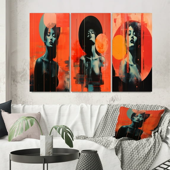 Designart "Vintage Sensual Delight Full Moon Aphrodisia IV" Woman Sensual Wall Art Set Of 3 - Glam Blue Gallery Set For Office Decor