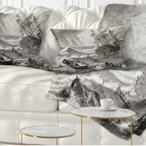 Designart Vintage Shipwreck - Seascape Throw Pillow - 12x20