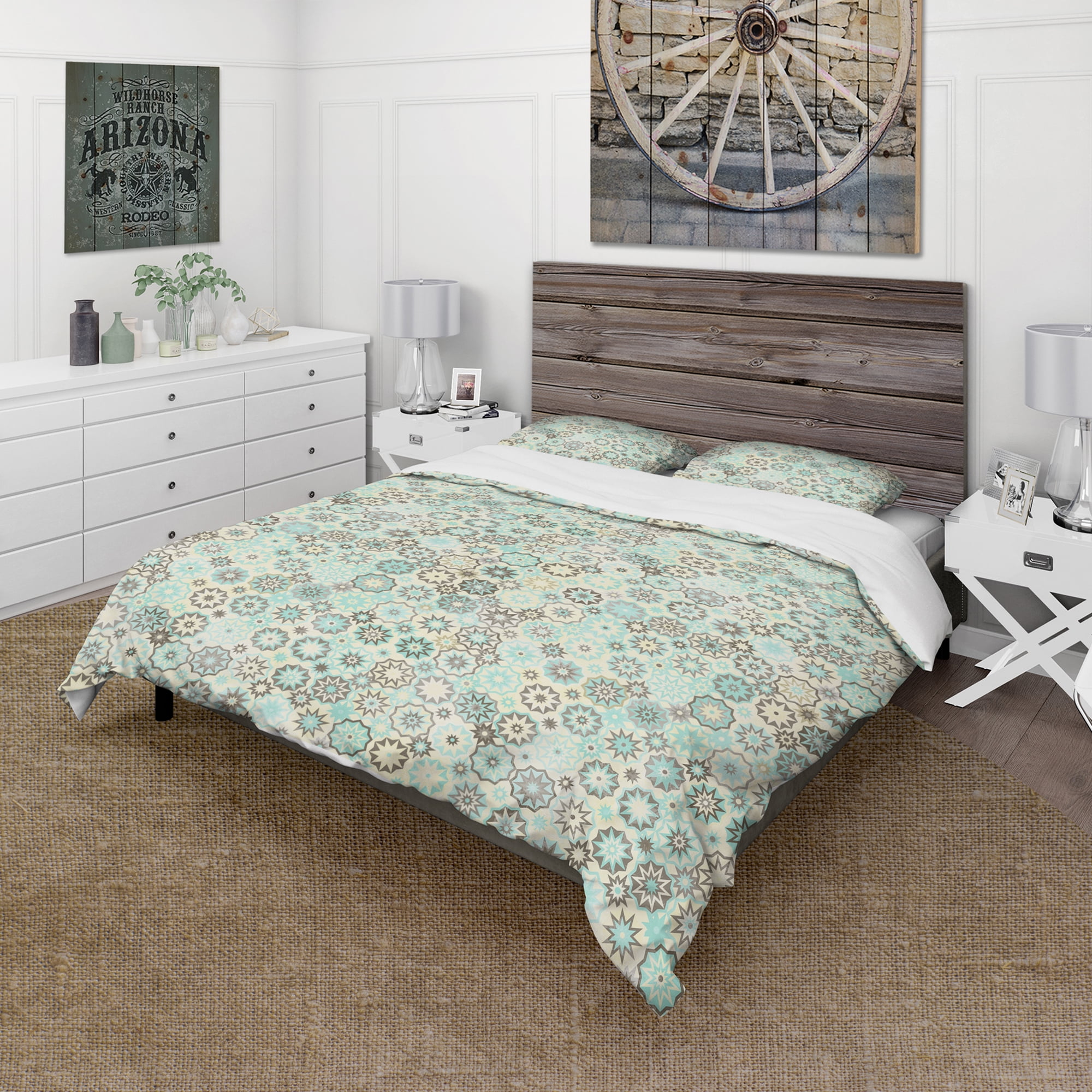 Designart 'Vintage Snowflakes in Turquoise and Yellow' Abstract Duvet Cover Set