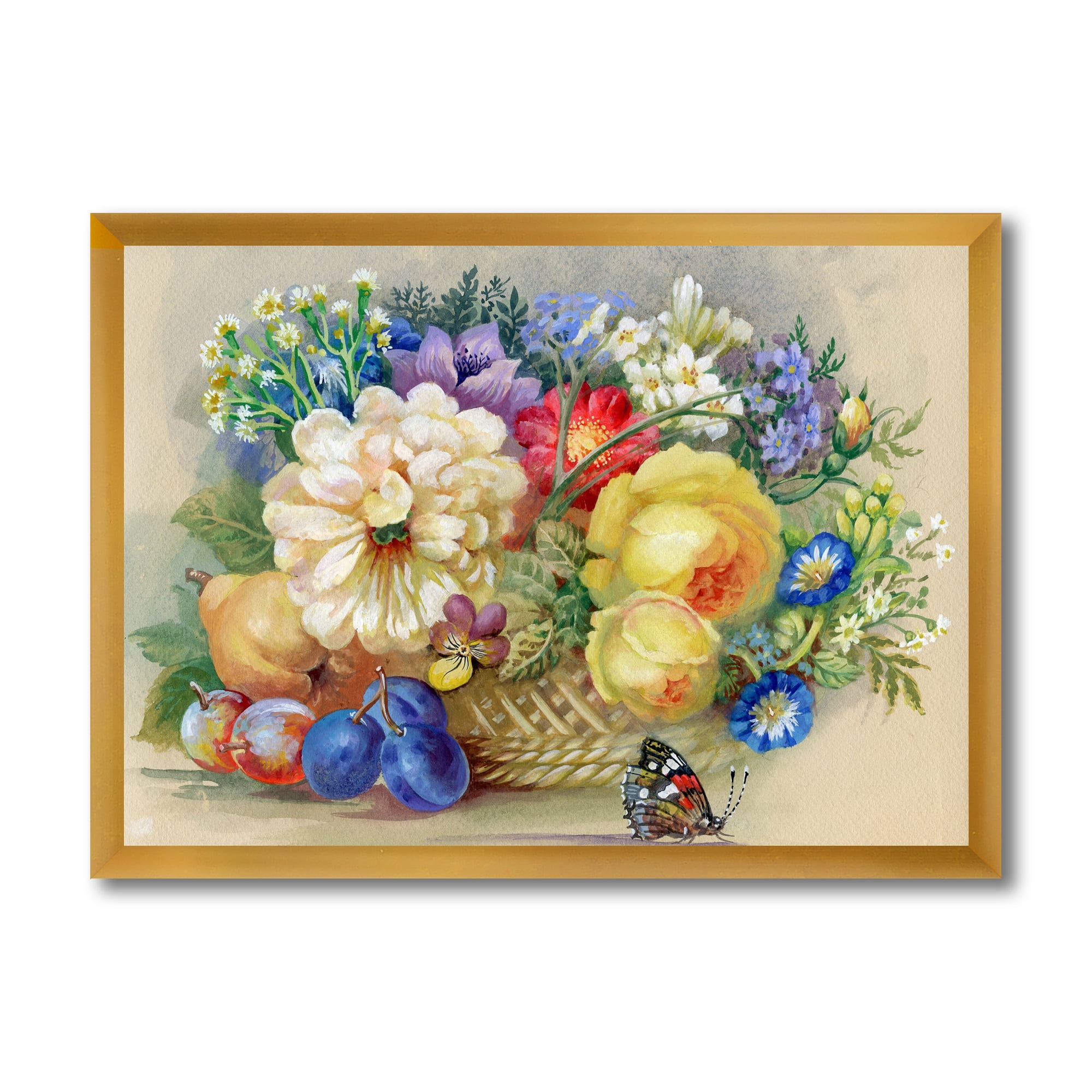 Designart 'Vintage Still Life Of White and Yellow Flowers' Traditional Framed Art Print