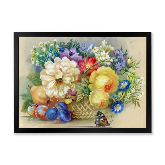 Designart 'Vintage Still Life Of White and Yellow Flowers' Traditional Framed Art Print