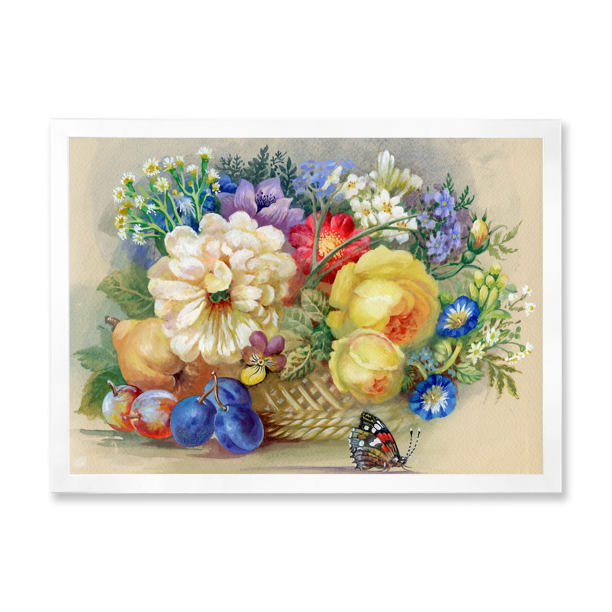 Designart 'Vintage Still Life Of White and Yellow Flowers' Traditional Framed Art Print