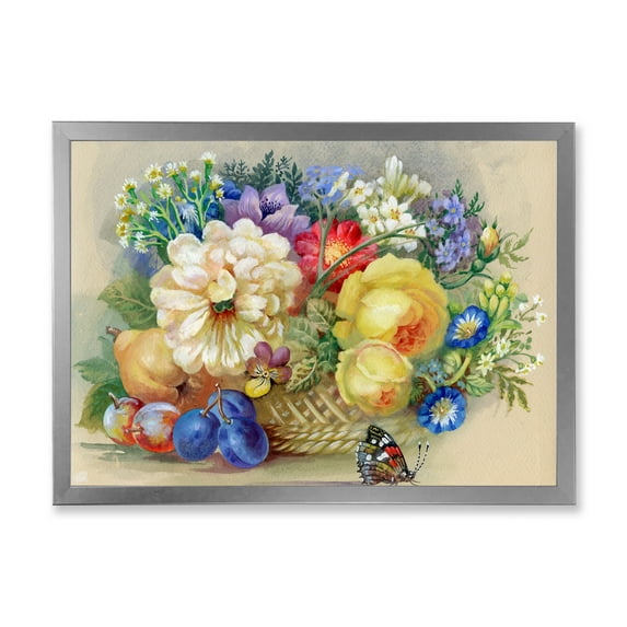 Designart 'Vintage Still Life Of White and Yellow Flowers' Traditional Framed Art Print
