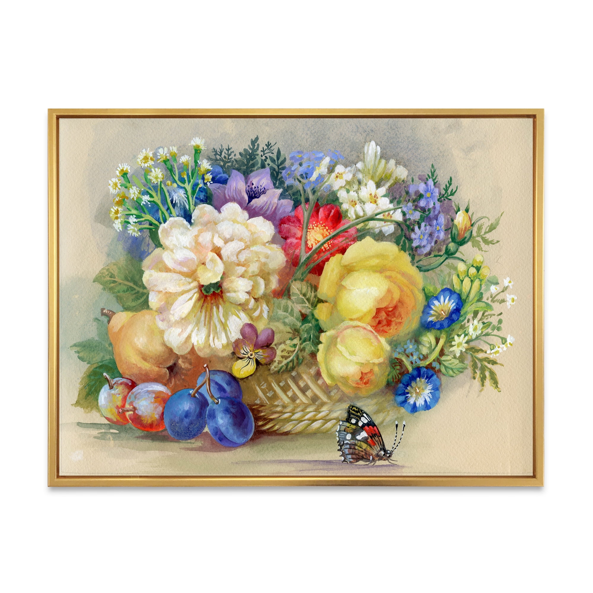 Designart 'Vintage Still Life Of White and Yellow Flowers' Traditional Framed Canvas Wall Art Print