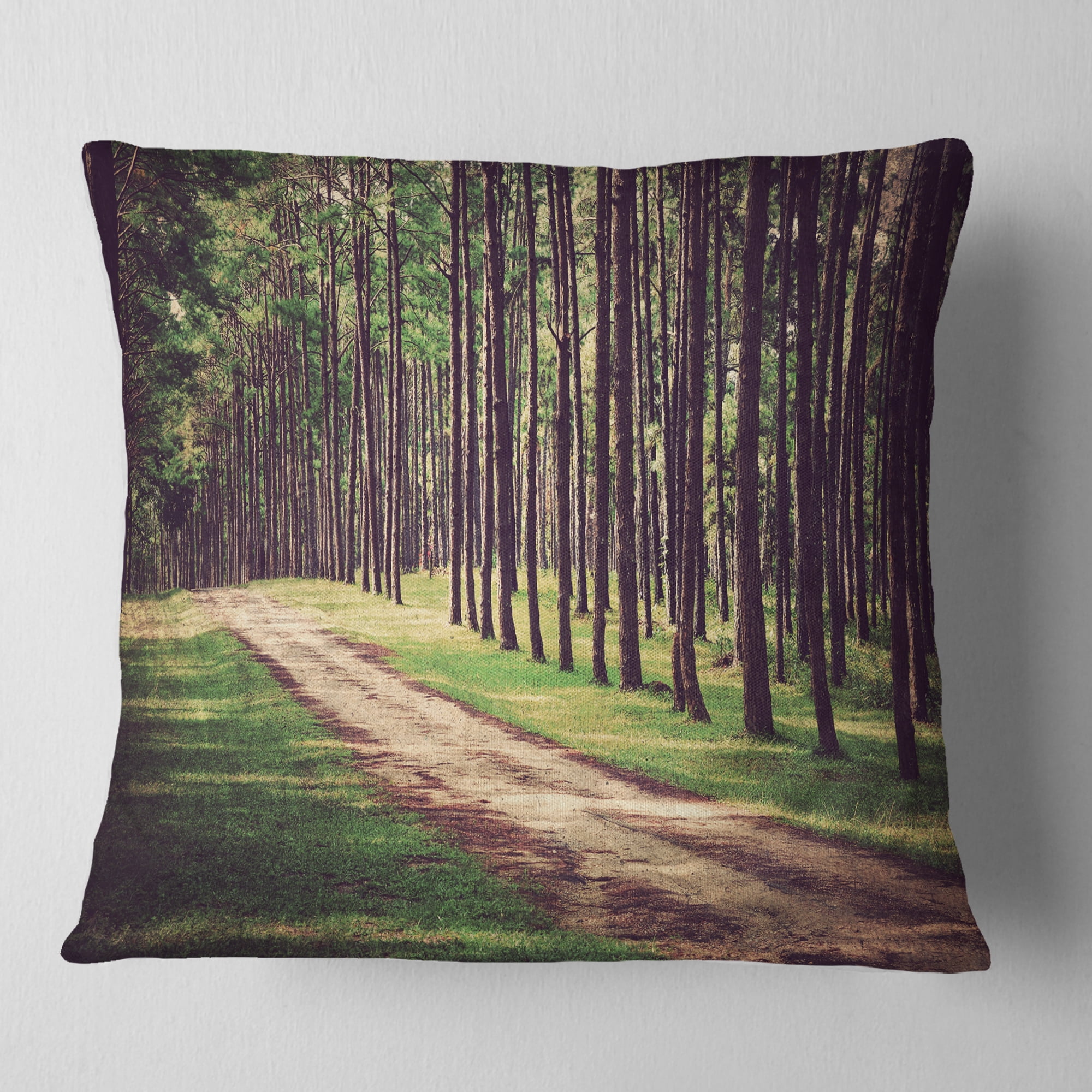 Designart Vintage Style Forest with Pathway - Modern Forest Throw Pillow - 18x18
