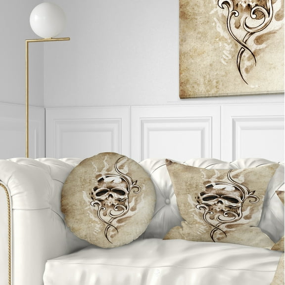 Designart Vintage Style Skull Devil Tattoo - Abstract Throw Pillow - 12x20