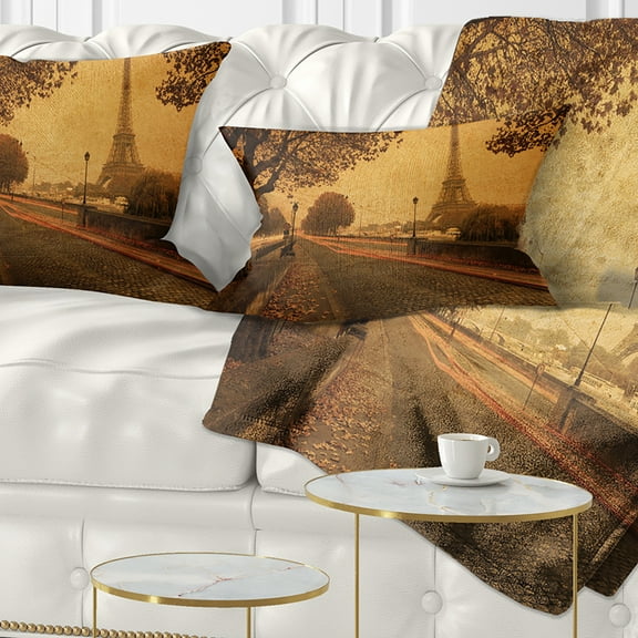 Designart Vintage Style View of Paris - Landscape Photography Throw Pillow - 12x20