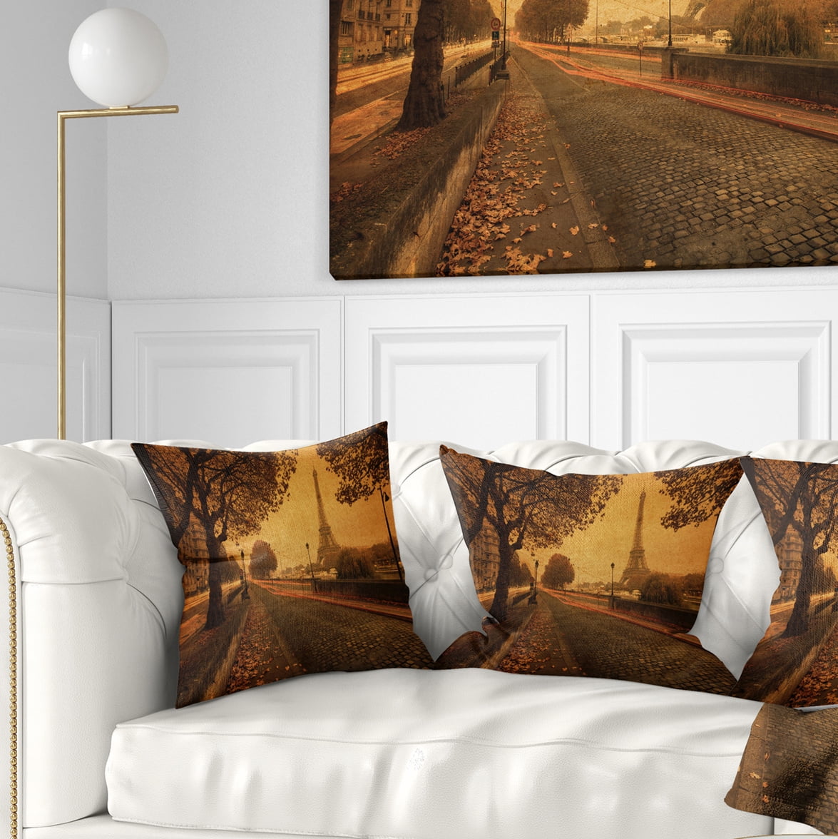 Designart Vintage Style View of Paris - Landscape Photography Throw Pillow - 16x16