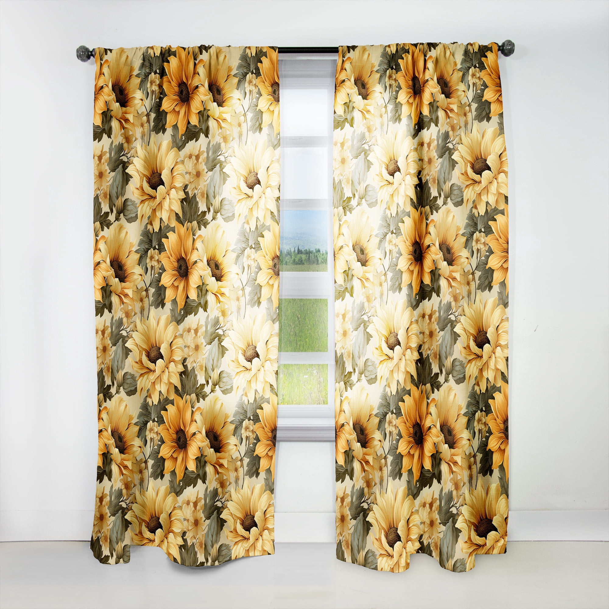 Designart "Vintage Sunflower Harvest Joy II" Floral Yellow, Green ...