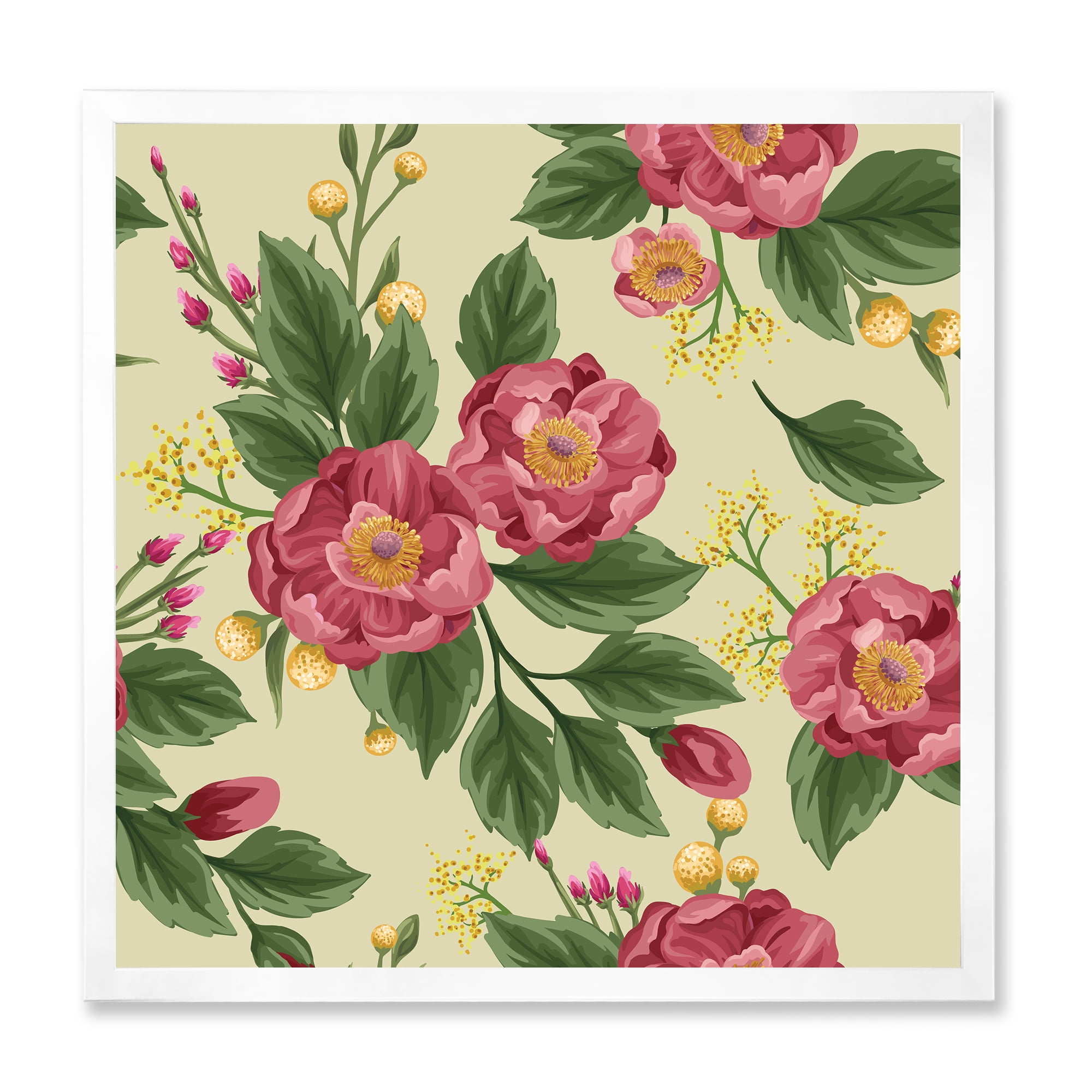Designart 'Vintage Sweet Peas and Peonies On Beige' Traditional Framed Art Print