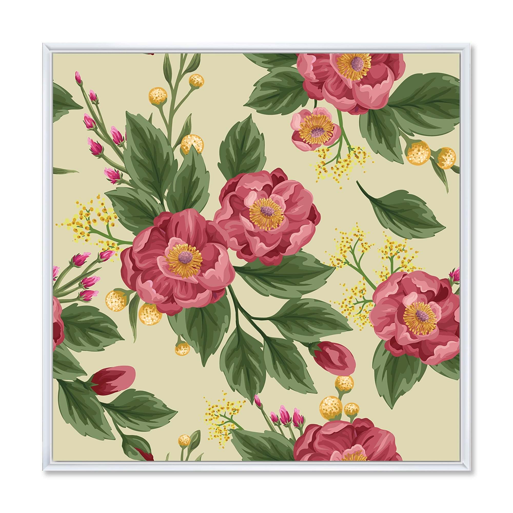 Designart 'Vintage Sweet Peas and Peonies On Beige' Traditional Framed Canvas Wall Art Print