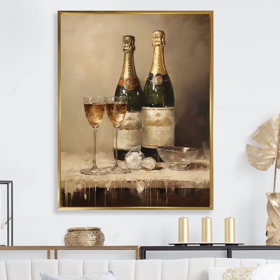 Designart "Vintage Symphony Of Champagne" Champagne Floater Framed Wall Decor