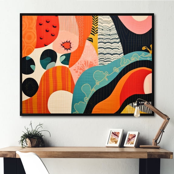 Designart "Vintage Textiles Mid Century wall art II" Mid-century Floater Framed Wall Art Living Room