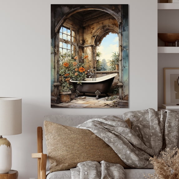 Designart "Vintage Tile Bathroom IV" Floral Metal Art Print