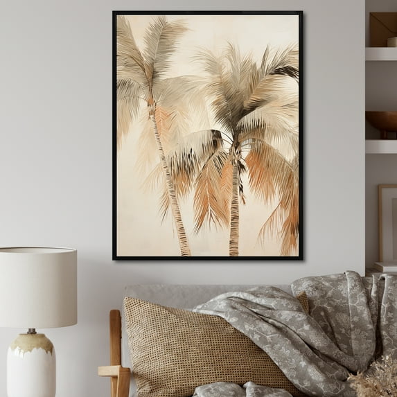 Designart "Vintage Tranquil Minimalist Tropical Palms II" Palms & Palm Trees Floater Framed Wall Art Prints