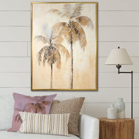 Designart "Vintage Tranquil Minimalist Tropical Palms III" Palms & Palm Trees Floater Framed Wall Art Living Room