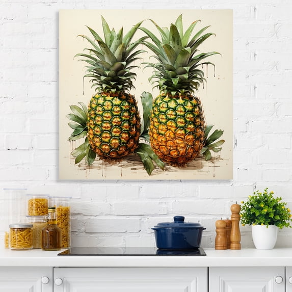 Designart "Vintage Tropical Pineapples" Food & Beverage Wall Decor